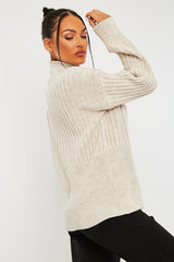 Beige Ribbed Balloon Sleeve Jumper - Jamora-Jumper