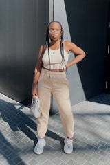 Beige Ribbed Corset Racer Crop Top - Frida-Crop Tops