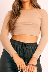 Beige Ribbed Corset Under Bust Crop Top - Kalena-Tops