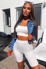 Beige Ribbed Crop Top and Cycling Shorts Co-ord - Nina-Co-ords