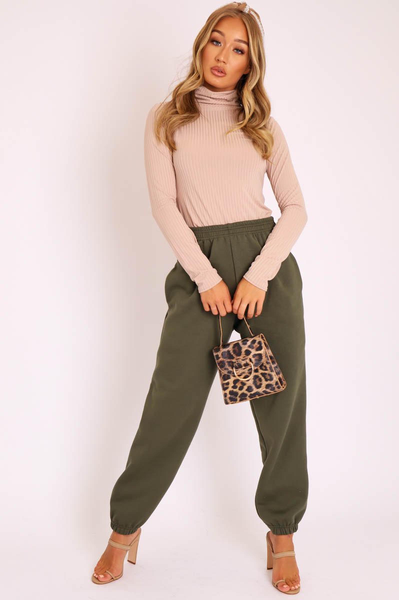 Beige Ribbed High Neck Long Sleeve Top - Marci-Tops