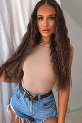 Beige Ribbed Racer Neck Top - Daley-Tops