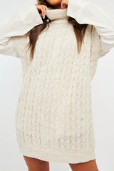 Beige Roll Neck Cable Knit Vest - Emira-Jumper