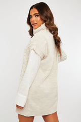 Beige Roll Neck Cable Knit Vest - Emira-Jumper