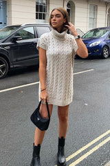 Beige Roll Neck Cable Knit Vest - Emira-Jumper