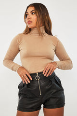 Beige Roll Neck Slim Fit Knitted Jumper - Georgie-Jumper