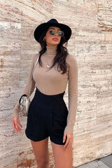 Beige Roll Neck Slim Fit Knitted Jumper - Georgie-Jumper