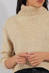 Beige Rollneck Knitted Cropped Jumper - Regean-Jumper