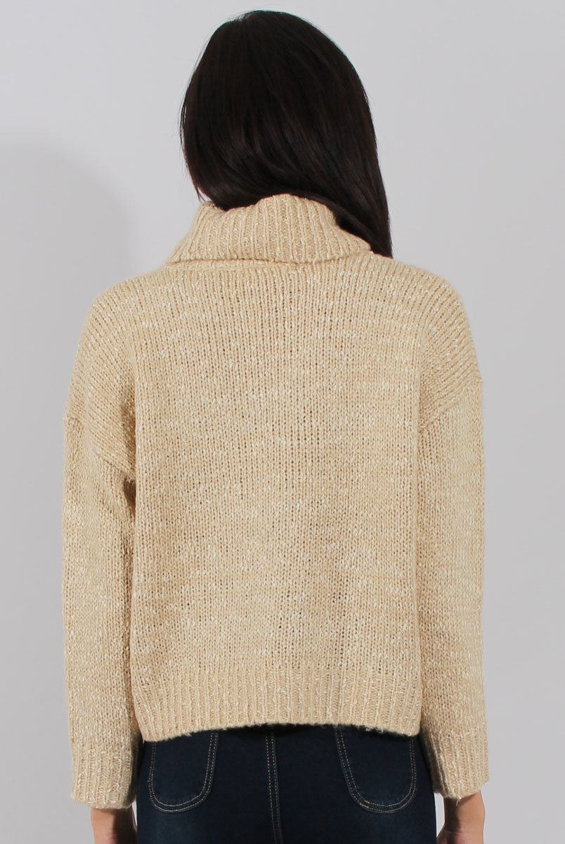 Beige Rollneck Knitted Cropped Jumper - Regean-Jumper