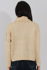 Beige Rollneck Knitted Cropped Jumper - Regean-Jumper
