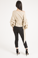 Beige Ruffle Sleeve Crop Top - Susie-Crop Tops