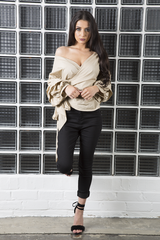 Beige Ruffle Sleeve Crop Top - Susie-Crop Tops