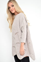 Beige Scallop Hem Knit Jumper - Elyssa-Jumper
