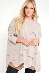 Beige Scallop Hem Knit Jumper - Elyssa-Jumper