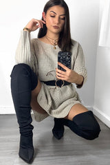 Beige Scallop Hem Knit Jumper - Elyssa-Jumper