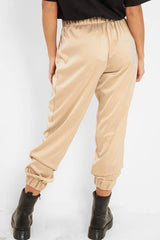 Beige Shiny Woven Cargo Trousers - Atley-Trousers