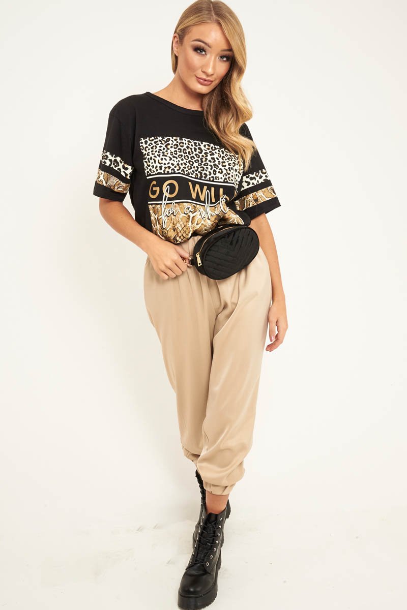 Beige Shiny Woven Cargo Trousers - Atley-Trousers