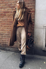 Beige Shiny Woven Cargo Trousers - Atley-Trousers