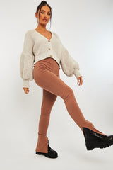 Beige Side Split Leggings - Oliviah-Leggings