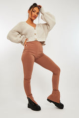 Beige Side Split Leggings - Oliviah-Leggings
