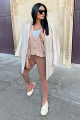 Beige Side Split Leggings - Oliviah-Leggings