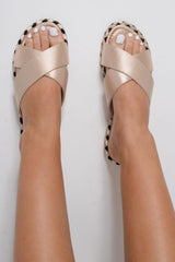 Beige Silky Braided Detail Cross Over Sliders - Aamiyah-Sliders