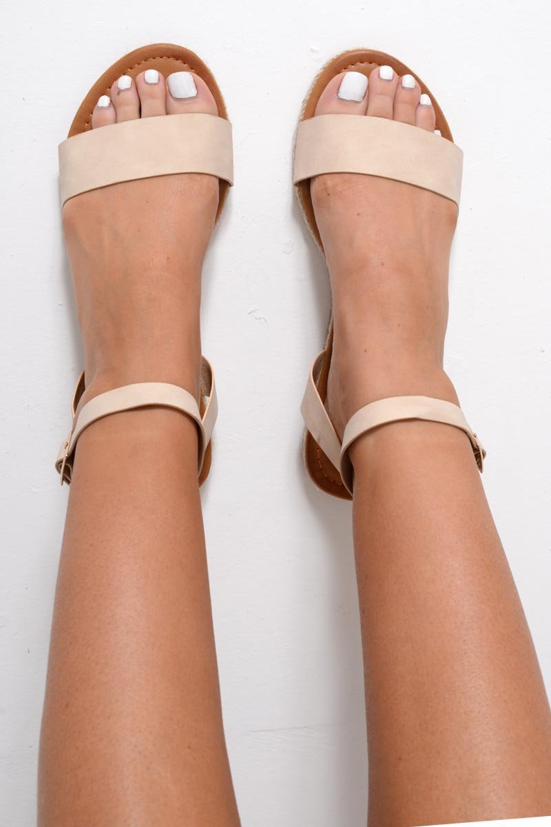 Beige Simple Ankle Strap Sandals -Keicy-Sandals