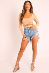 Beige Slinky Ballerina Crop Top - Madie-Tops