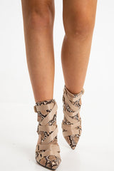 Beige Snake Buckle Detail Pointed Stiletto Heels - Kubra-Heels
