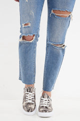 Beige Snake Chunky Sole Lace Up Trainers - Lauryl-Trainers