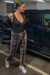 Beige Snake Coated Zip Front Trousers - Destynie-Trousers