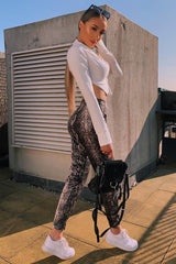 Beige Snake Coated Zip Front Trousers - Destynie-Trousers