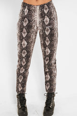 Beige Snake Coated Zip Front Trousers - Destynie-Trousers