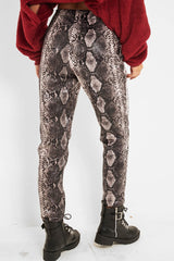 Beige Snake Coated Zip Front Trousers - Destynie-Trousers