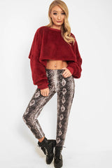 Beige Snake Coated Zip Front Trousers - Destynie-Trousers