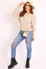 Beige Snake Faux Croc Mini Handbag - Ramie-Bags