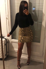 Beige Snake Faux Leather Mini Skirt - Enisa-Skirts