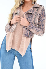 Beige Snake Faux Suede Biker Jacket - Kizzie-Jackets