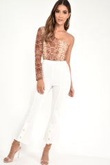 Beige Snake One Sleeve Bodysuit - Iria-Bodysuits
