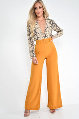 Beige Snake Plunge Long Sleeve Bodysuit - Katya-Bodysuits