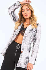 Beige Snake Print Button Casual Blazer - Kamora-Jackets