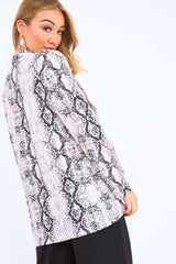 Beige Snake Print Button Casual Blazer - Kamora-Jackets