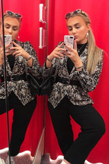 Beige Snake Print Button Casual Blazer - Kamora-Jackets