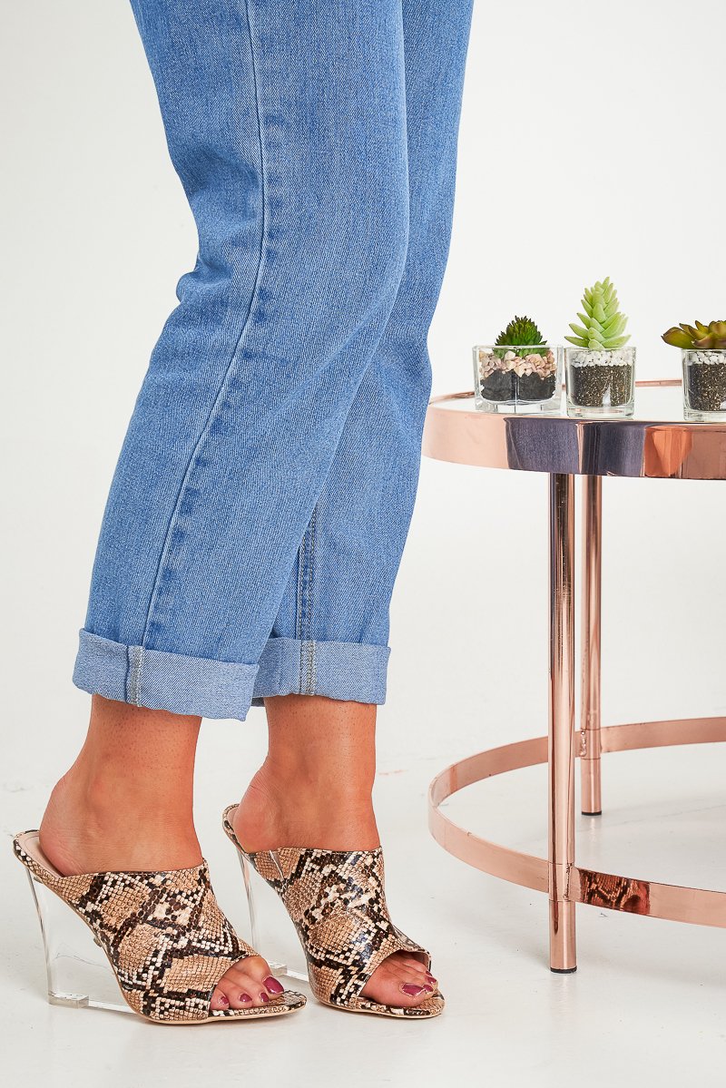 Beige Snake Print Clear Wedge - Oda-Wedges