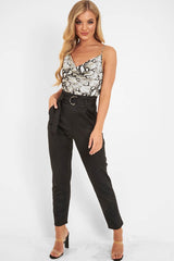 Beige Snake Print Cowl Neck Bodysuit - Ensley-Bodysuits