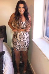 Beige Snake Print Crop Top And Bodycon Skirt Co-Ord - Aamyah-Co-ords