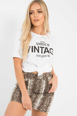 Beige Snake Print Denim Mini Skirt - Antonia-Skirts