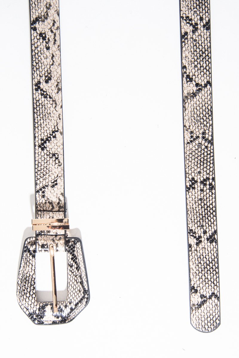 Beige Snake Print Faux Leather Belt - Anori-Belts