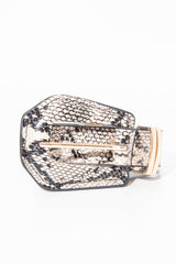 Beige Snake Print Faux Leather Belt - Anori-Belts