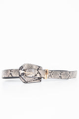 Beige Snake Print Faux Leather Belt - Anori-Belts